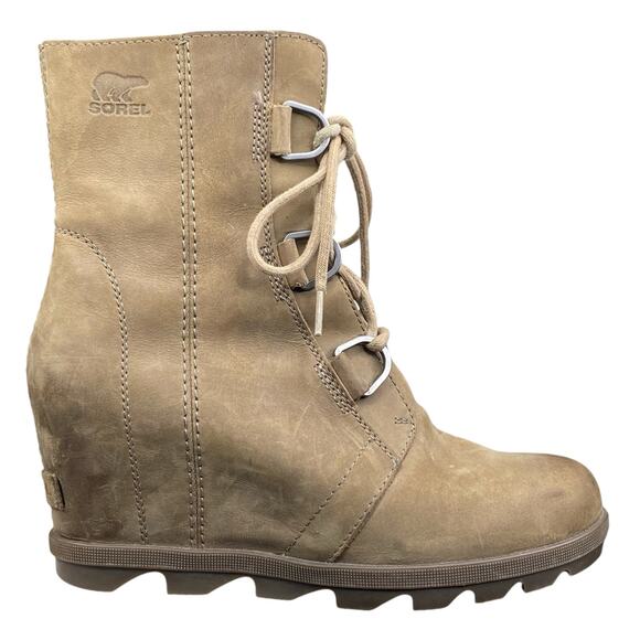 Sorel Women's Joan Of Arctic Tan Leather Wedge Ankle Boots SIze US 9 - Picture 1 of 10